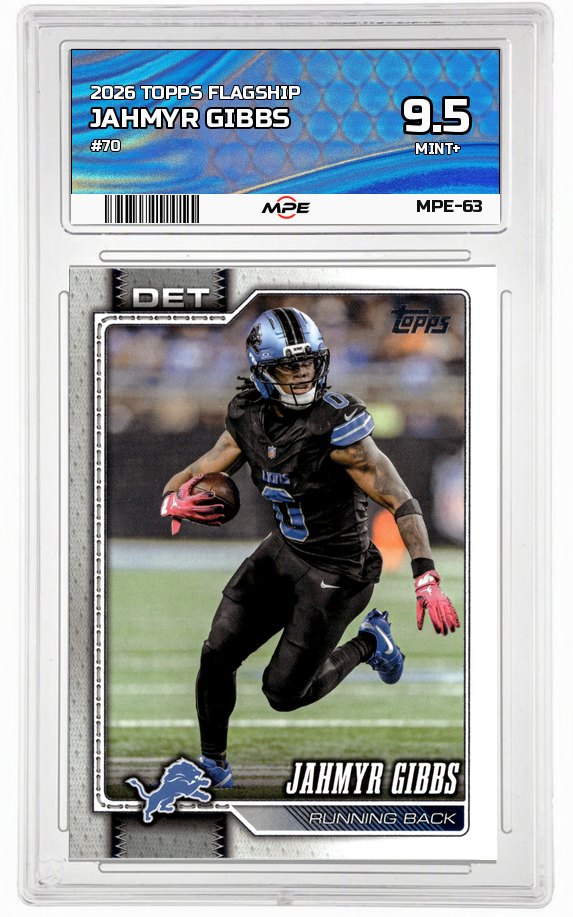 2026 TOPPS FLAGSHIP #70 JAHMYR GIBBS MPE 9.5 MINT+ — graded card auctioned from the MPE vault