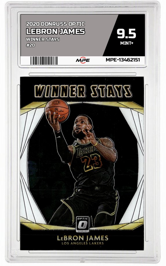 2020 DONRUSS OPTIC WINNER STAYS #20 LEBRON JAMES MPE 9.5 MINT+ — graded card auctioned from the MPE vault