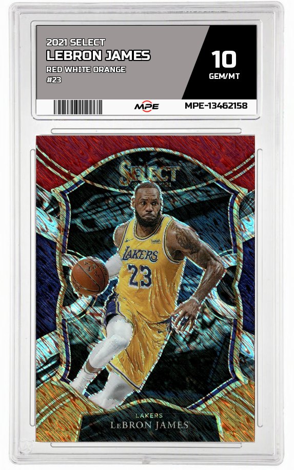 2021 SELECT Red White Orange #23 LEBRON JAMES MPE 10 GEM/MT — graded card auctioned from the MPE vault