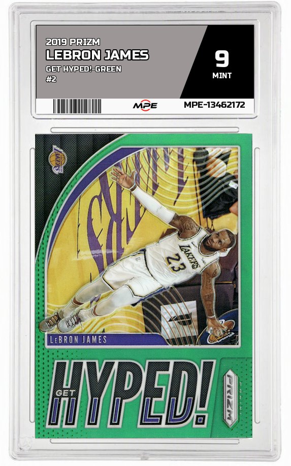 2019 PRIZM GET HYPED!-GREEN #2 LEBRON JAMES MPE 9 MINT — graded card auctioned from the MPE vault