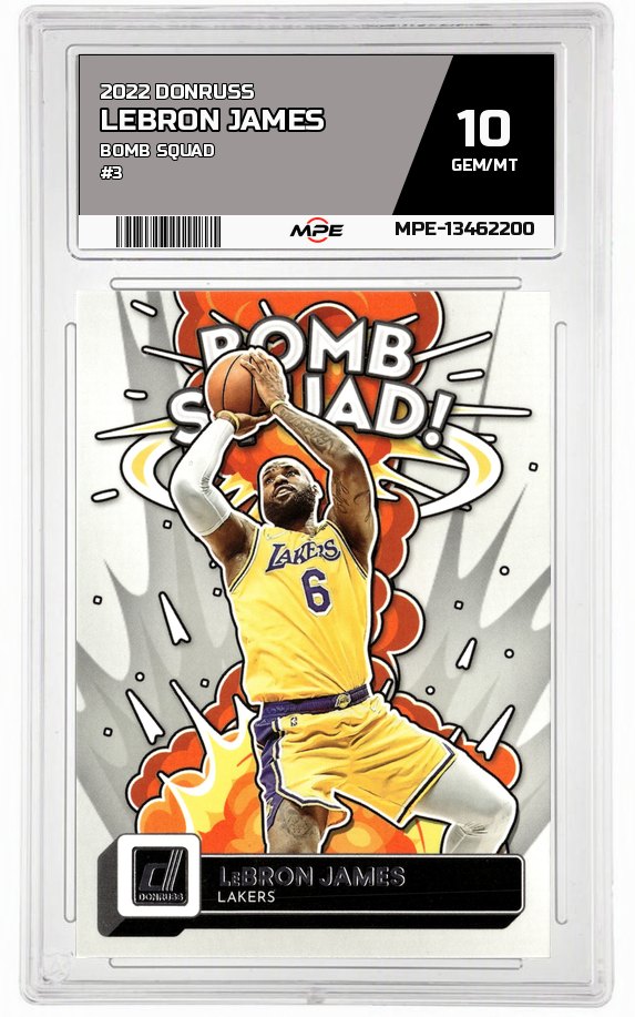 2022 DONRUSS BOMB SQUAD #3 LEBRON JAMES MPE 10 GEM/MT — graded card auctioned from the MPE vault