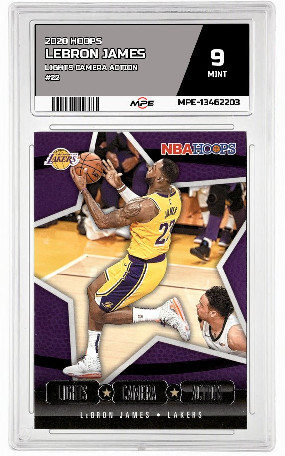 2020 HOOPS LIGHTS CAMERA ACTION #22 LEBRON JAMES MPE 9 MINT — graded card auctioned from the MPE vault