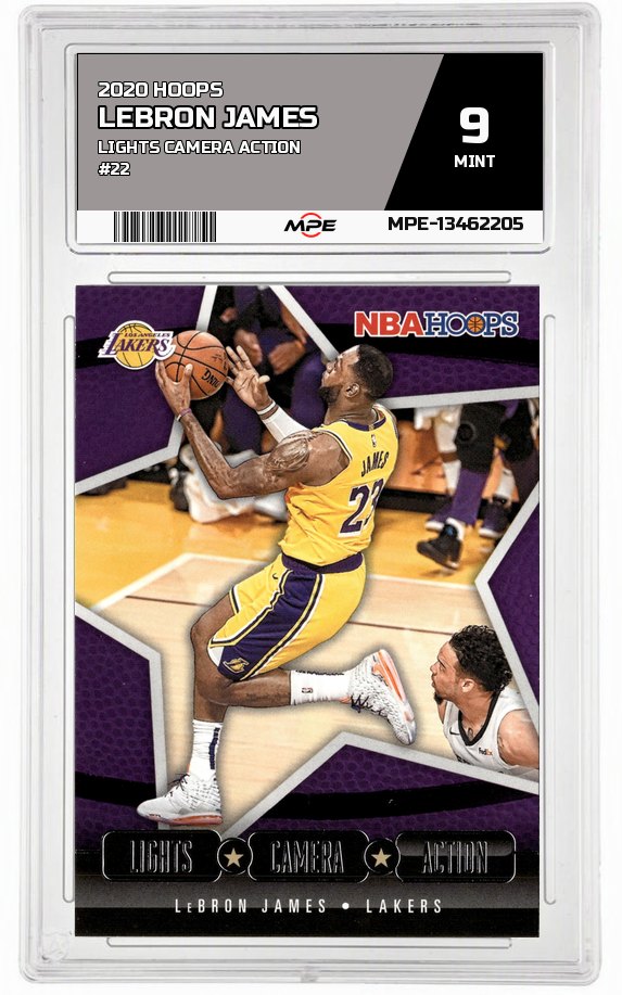2020 HOOPS LIGHTS CAMERA ACTION #22 LEBRON JAMES MPE 9 MINT — graded card auctioned from the MPE vault