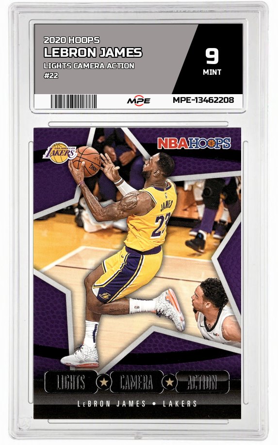 2020 HOOPS LIGHTS CAMERA ACTION #22 LEBRON JAMES MPE 9 MINT — graded card auctioned from the MPE vault