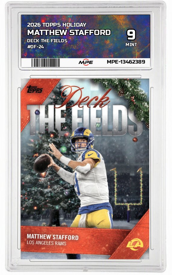 2026 TOPPS HOLIDAY DECK THE FIELDS #DF-24 MATTHEW STAFFORD MPE 9 MINT — graded card auctioned from the MPE vault