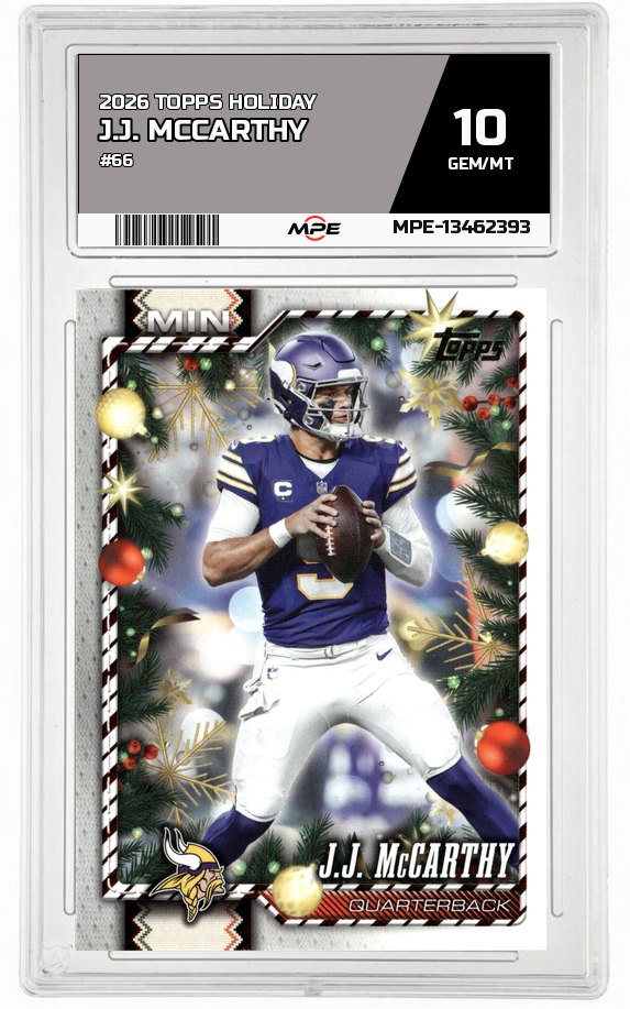 2026 TOPPS HOLIDAY #66 J.J. MCCARTHY MPE 10 GEM/MT — graded card auctioned from the MPE vault
