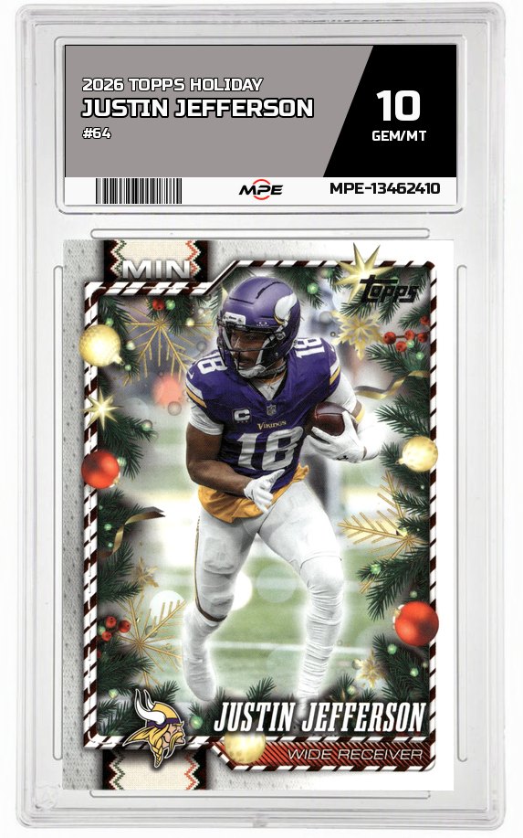 2026 TOPPS HOLIDAY #64 JUSTIN JEFFERSON MPE 10 GEM/MT — graded card auctioned from the MPE vault