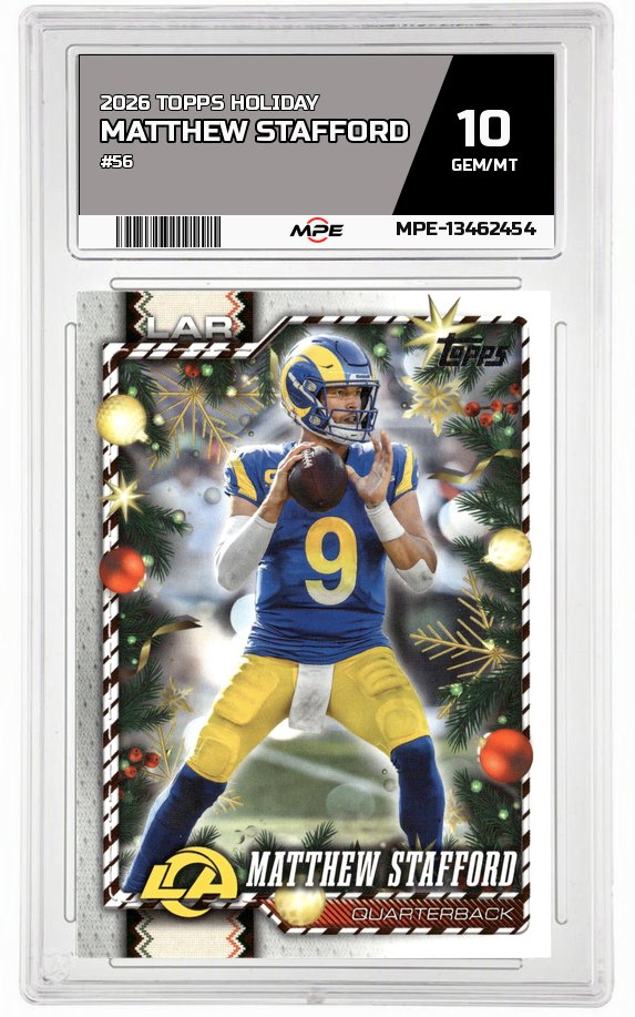 2026 TOPPS HOLIDAY #56 MATTHEW STAFFORD MPE 10 GEM/MT — graded card auctioned from the MPE vault