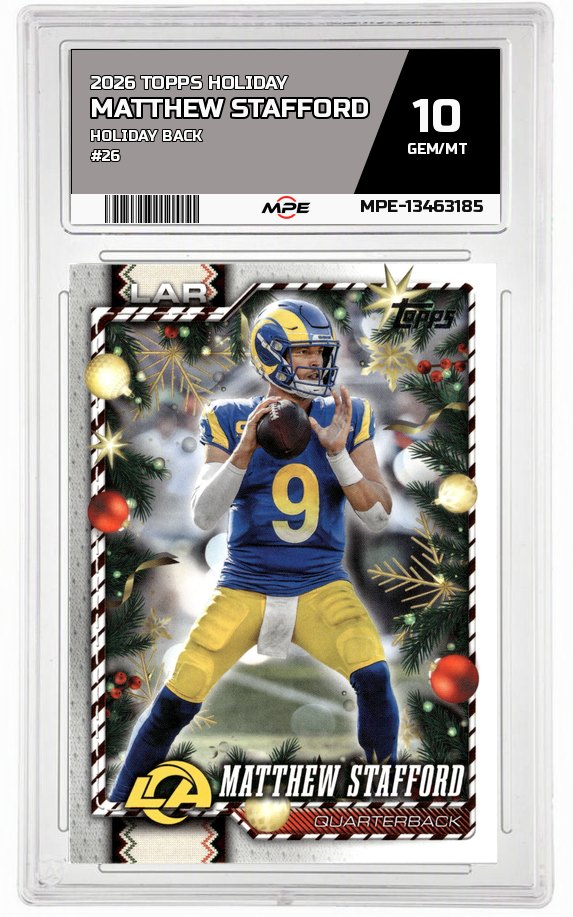 2026 TOPPS HOLIDAY HOLIDAY BACK #26 MATTHEW STAFFORD MPE 10 GEM/MT — graded card auctioned from the MPE vault