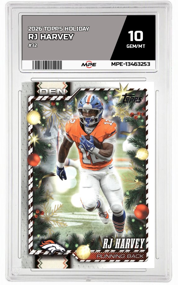 2026 TOPPS HOLIDAY #32 RJ HARVEY MPE 10 GEM/MT — graded card auctioned from the MPE vault