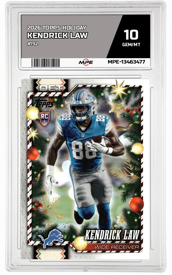 2026 TOPPS HOLIDAY #192 KENDRICK LAW MPE 10 GEM/MT — graded card auctioned from the MPE vault