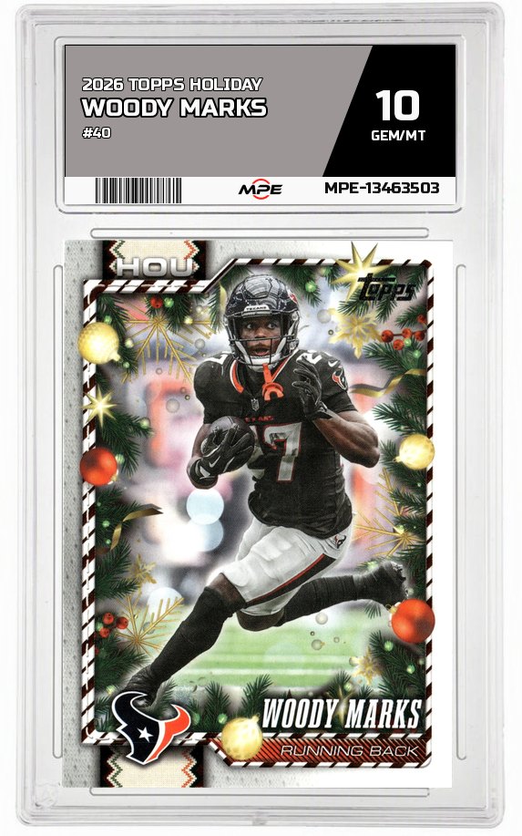 2026 TOPPS HOLIDAY #40 WOODY MARKS MPE 10 GEM/MT — graded card auctioned from the MPE vault