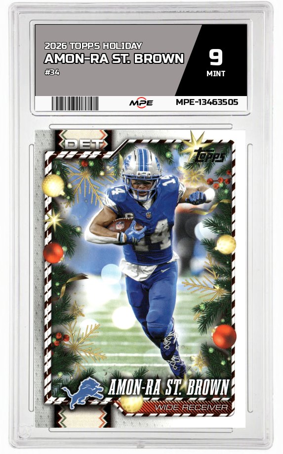 2026 TOPPS HOLIDAY #34 AMON-RA ST. BROWN MPE 9 MINT — graded card auctioned from the MPE vault