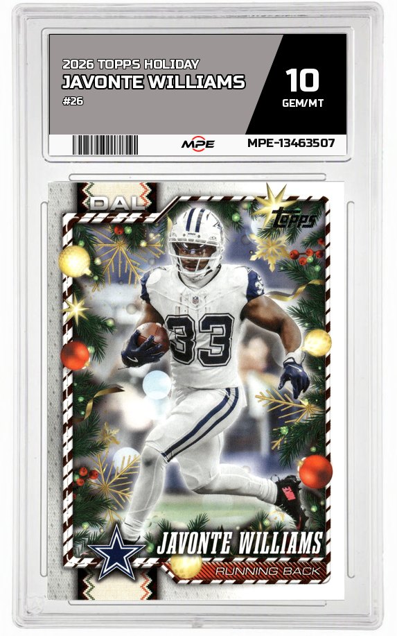 2026 TOPPS HOLIDAY #26 JAVONTE WILLIAMS MPE 10 GEM/MT — graded card auctioned from the MPE vault
