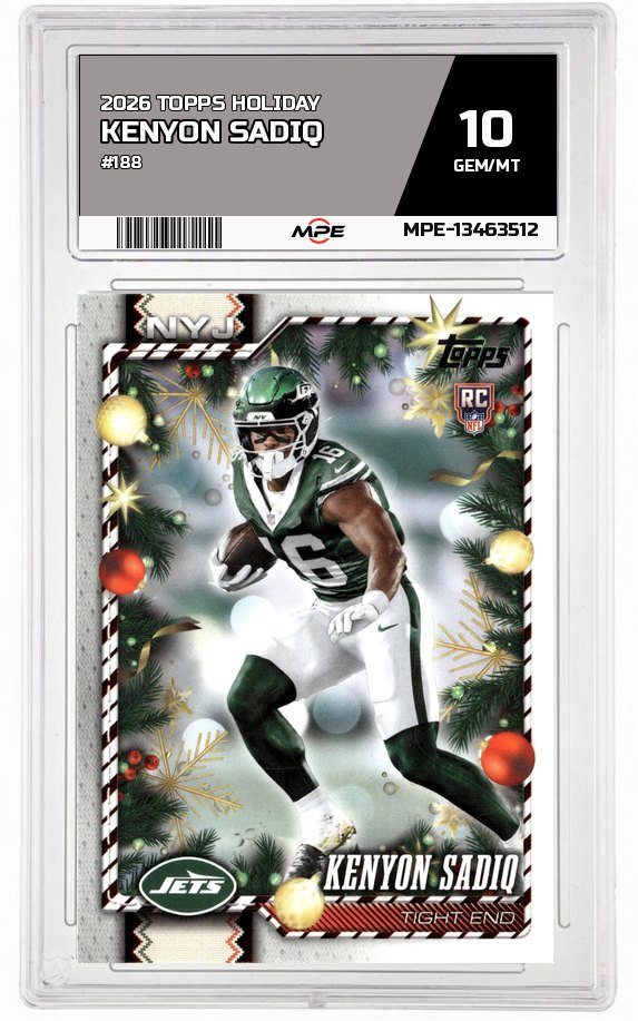2026 TOPPS HOLIDAY #188 KENYON SADIQ MPE 10 GEM/MT — graded card auctioned from the MPE vault