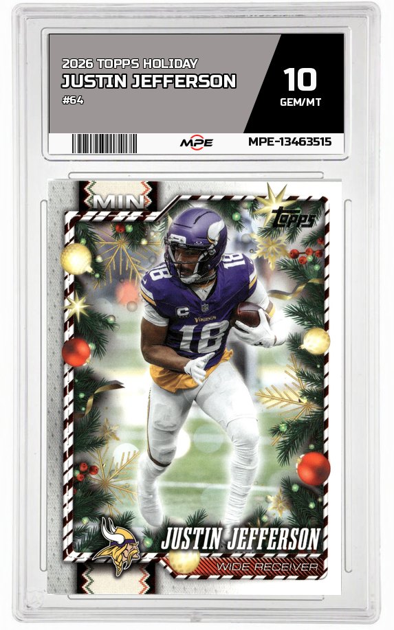 2026 TOPPS HOLIDAY #64 JUSTIN JEFFERSON MPE 10 GEM/MT — graded card auctioned from the MPE vault