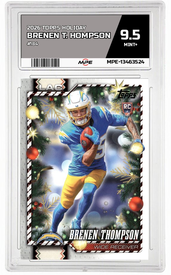 2026 TOPPS HOLIDAY #184 BRENEN T. HOMPSON MPE 9.5 MINT+ — graded card auctioned from the MPE vault
