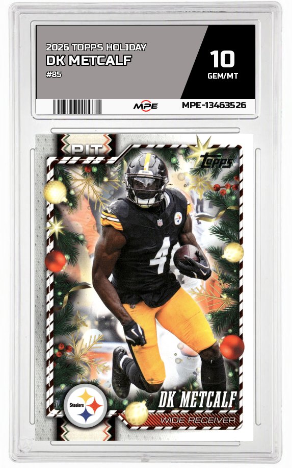 2026 TOPPS HOLIDAY #85 DK METCALF MPE 10 GEM/MT — graded card auctioned from the MPE vault