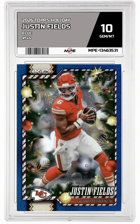 2026 TOPPS HOLIDAY BLUE #144 JUSTIN FIELDS MPE 10 GEM/MT — graded card auctioned from the MPE vault