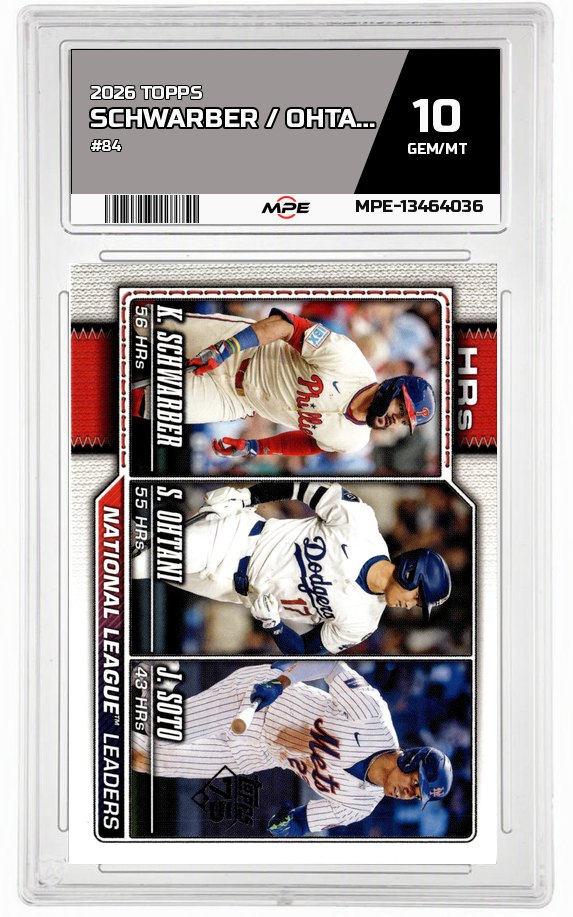 2026 TOPPS #84 SCHWARBER / OHTANI / SOTO MPE 10 GEM/MT — graded card auctioned from the MPE vault