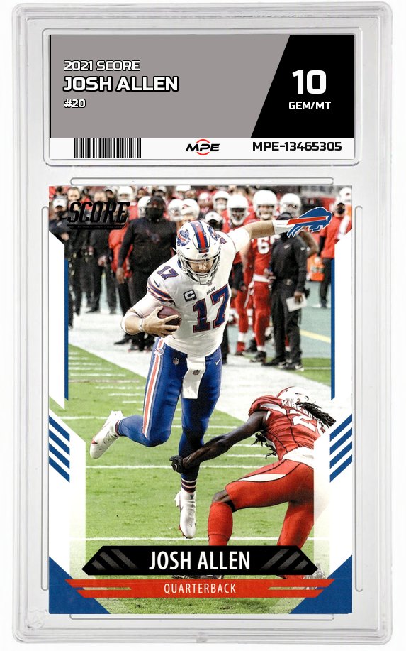 2021 SCORE #20 JOSH ALLEN MPE 10 GEM/MT — graded card auctioned from the MPE vault