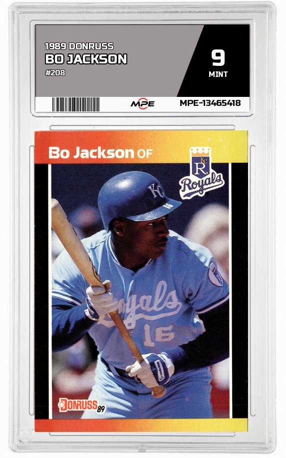 1989 DONRUSS #208 BO JACKSON MPE 9 MINT — graded card auctioned from the MPE vault