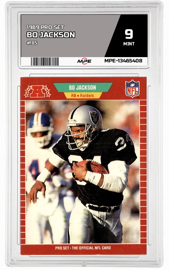1989 PRO SET #185 BO JACKSON MPE 9 MINT — graded card auctioned from the MPE vault