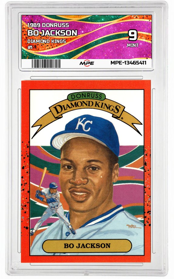 1989 DONRUSS DIAMOND KINGS #1 BO JACKSON MPE 9 MINT — graded card auctioned from the MPE vault