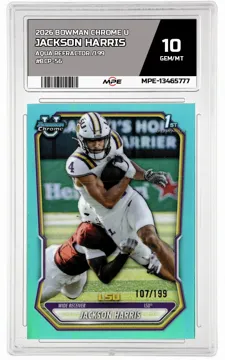 2026 BOWMAN CHROME U Aqua Refractor /199 #BCP-56 JACKSON HARRIS MPE 10 GEM/MT — graded card up for auction