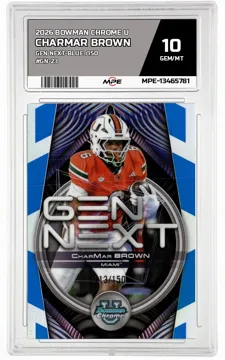2026 BOWMAN CHROME U GEN NEXT-BLUE /150 #GN-23 CHARMAR BROWN MPE 10 GEM/MT — graded card up for auction