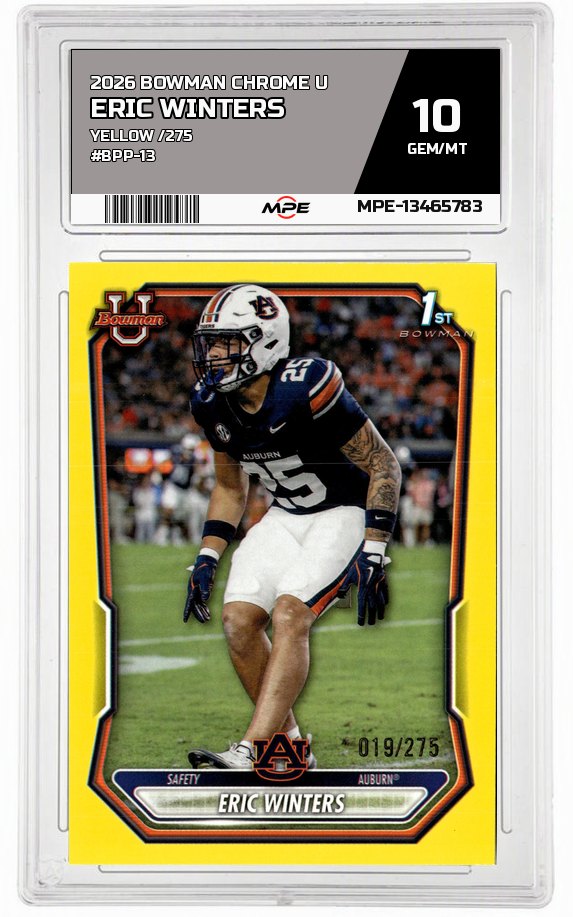 2026 BOWMAN CHROME U Yellow /275 #BPP-13 ERIC WINTERS MPE 10 GEM/MT — graded card auctioned from the MPE vault