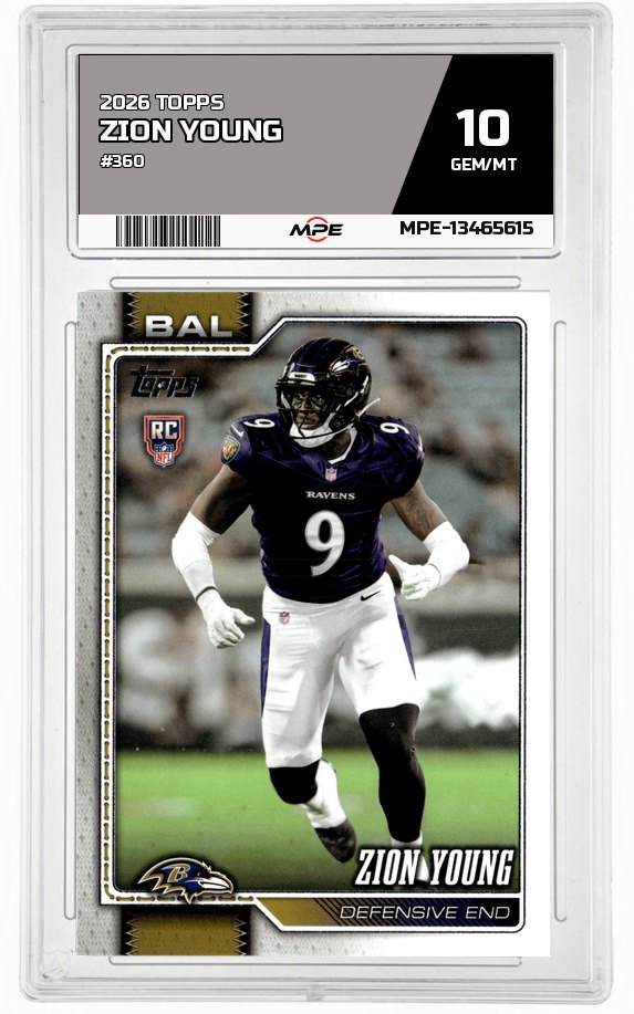2026 TOPPS #360 ZION YOUNG MPE 10 GEM/MT — graded card auctioned from the MPE vault