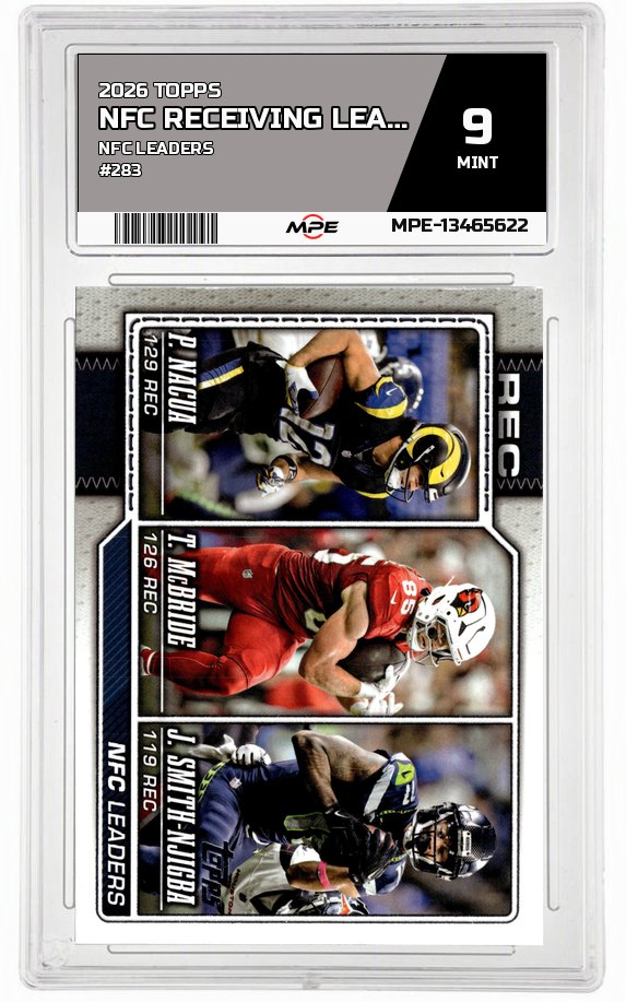2026 TOPPS NFC LEADERS #283 NFC RECEIVING LEADERS MCBRIDE NACUA SMITH-NJIGBA MPE 9 MINT — graded card auctioned from the MPE vault