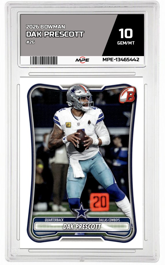 2026 BOWMAN #26 DAK PRESCOTT MPE 10 GEM/MT — graded card auctioned from the MPE vault