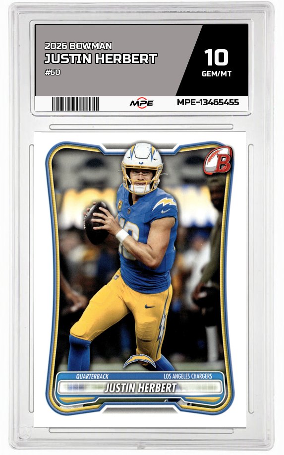 2026 BOWMAN #60 JUSTIN HERBERT MPE 10 GEM/MT — graded card auctioned from the MPE vault
