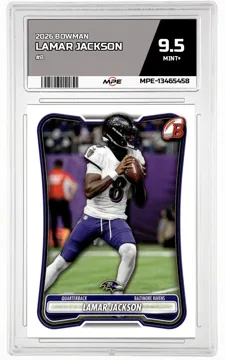2026 BOWMAN #8 LAMAR JACKSON MPE 9.5 MINT+ — graded card up for auction