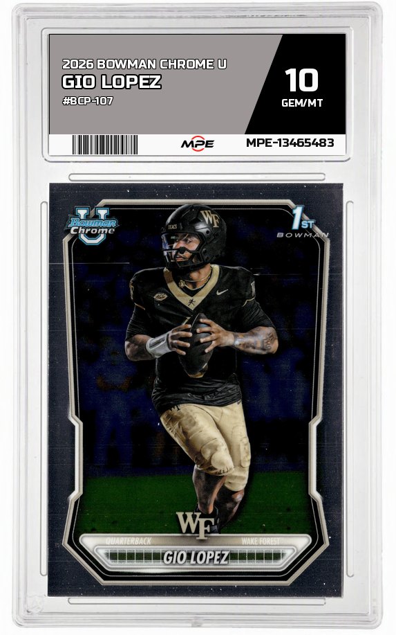 2026 BOWMAN CHROME U #BCP-107 GIO LOPEZ MPE 10 GEM/MT — graded card auctioned from the MPE vault