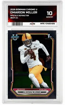 2026 BOWMAN CHROME U Speckle Refractor #BCP-34 OMARION MILLER MPE 10 GEM/MT — graded card up for auction