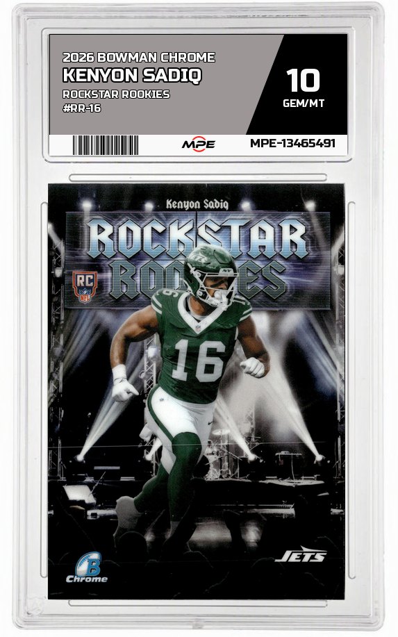 2026 BOWMAN CHROME ROCKSTAR ROOKIES #RR-16 KENYON SADIQ MPE 10 GEM/MT — graded card auctioned from the MPE vault