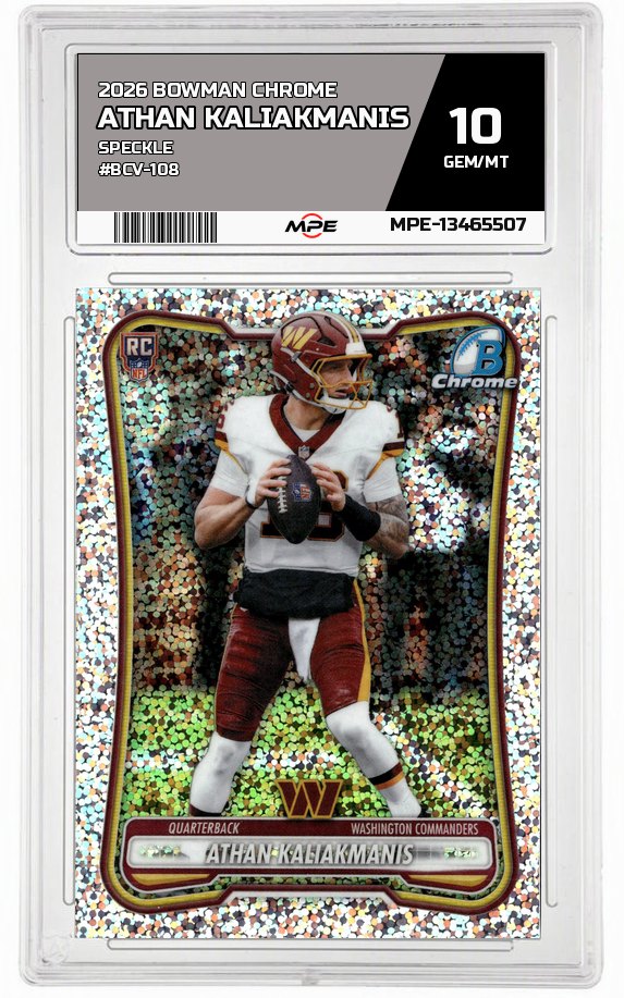 2026 BOWMAN CHROME SPECKLE #BCV-108 ATHAN KALIAKMANIS MPE 10 GEM/MT — graded card auctioned from the MPE vault