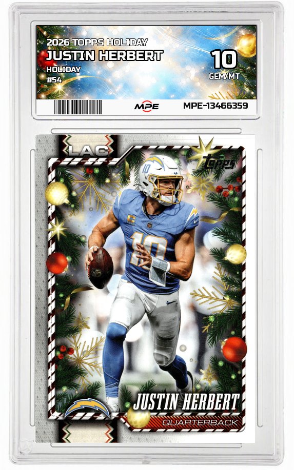 2026 TOPPS HOLIDAY HOLIDAY #54 JUSTIN HERBERT MPE 10 GEM/MT — graded card auctioned from the MPE vault