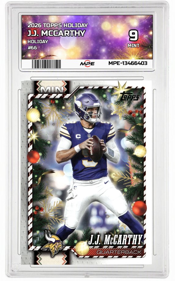 2026 TOPPS HOLIDAY HOLIDAY #66 J.J. MCCARTHY MPE 9 MINT — graded card auctioned from the MPE vault
