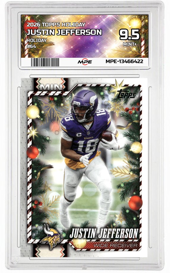2026 TOPPS HOLIDAY HOLIDAY #64 JUSTIN JEFFERSON MPE 9.5 MINT+ — graded card auctioned from the MPE vault