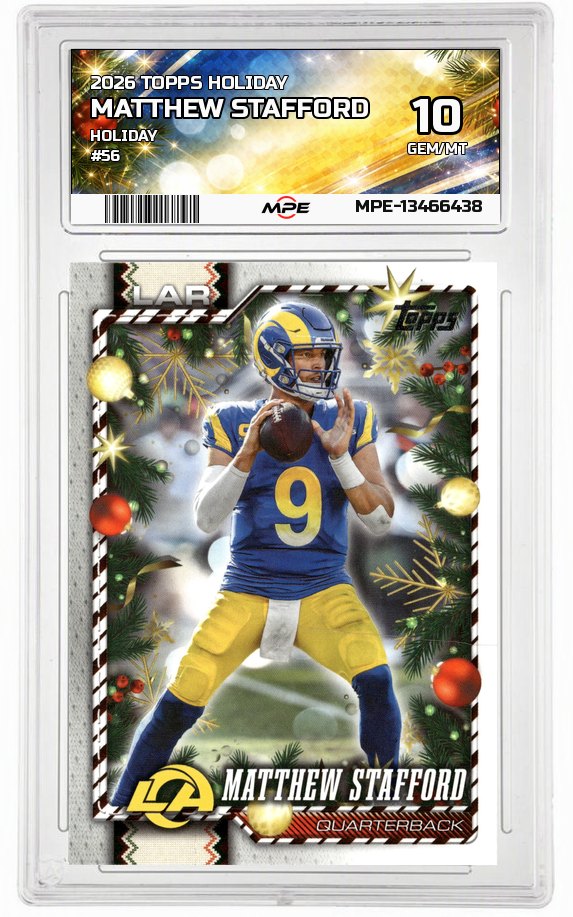 2026 TOPPS HOLIDAY HOLIDAY #56 MATTHEW STAFFORD MPE 10 GEM/MT — graded card auctioned from the MPE vault