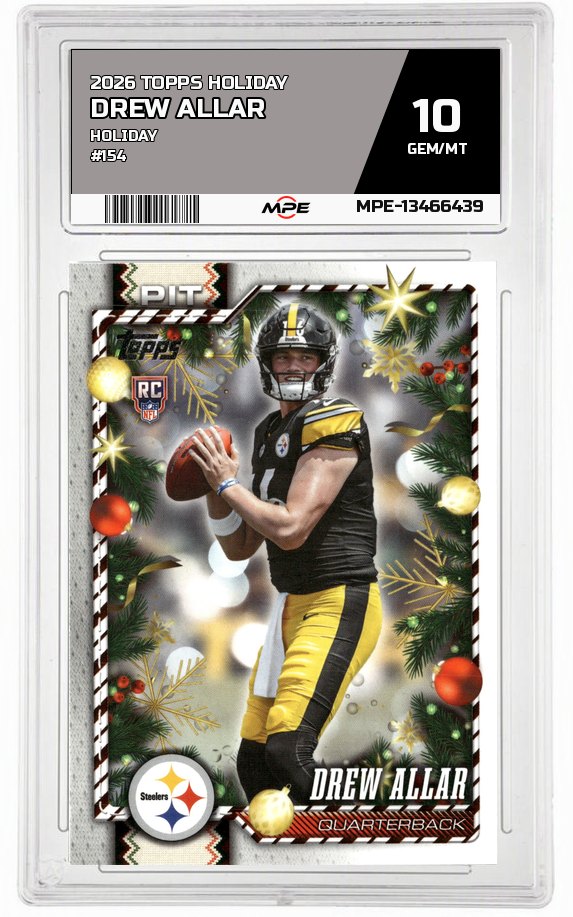 2026 TOPPS HOLIDAY HOLIDAY #154 DREW ALLAR MPE 10 GEM/MT — graded card auctioned from the MPE vault