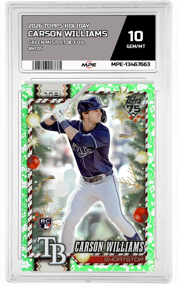 2026 TOPPS HOLIDAY GREEN MISTLETOE FOIL #H105 CARSON WILLIAMS MPE 10 GEM/MT — graded card auctioned from the MPE vault