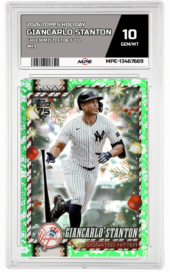 2026 TOPPS HOLIDAY GREEN MISTLETOE FOIL #H9 GIANCARLO STANTON MPE 10 GEM/MT — graded card auctioned from the MPE vault