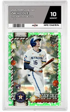 2026 TOPPS HOLIDAY GREEN MISTLETOE FOIL #H83 ZACH COLE MPE 10 GEM/MT — graded card up for auction