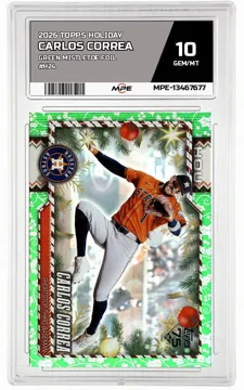 2026 TOPPS HOLIDAY GREEN MISTLETOE FOIL #H24 CARLOS CORREA MPE 10 GEM/MT — graded card up for auction