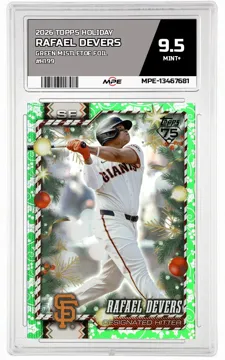 2026 TOPPS HOLIDAY GREEN MISTLETOE FOIL #H199 RAFAEL DEVERS MPE 9.5 MINT+ — graded card up for auction
